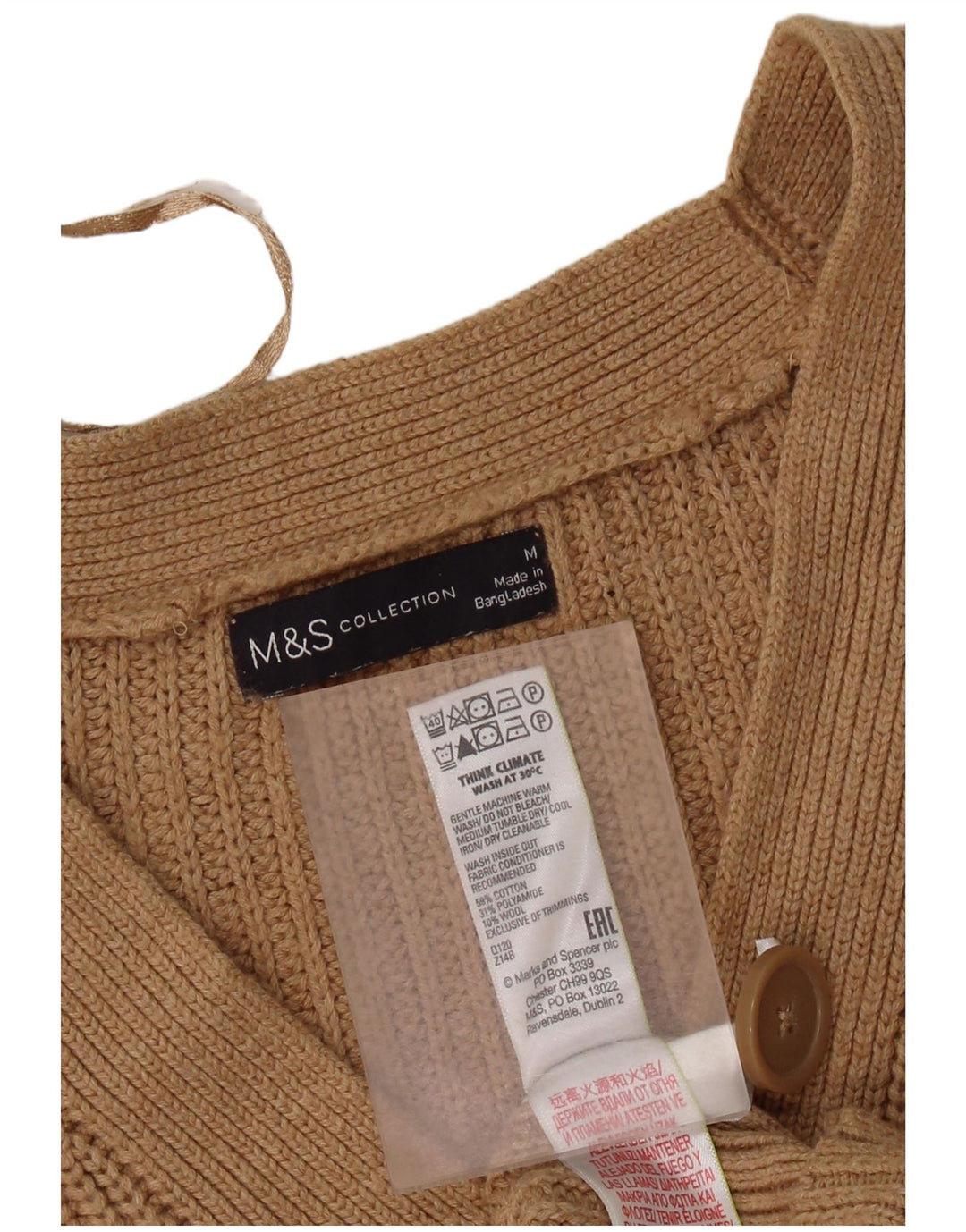 Marks & Spencer Damen Crop Cardigan Pullover UK 14 Mittelbraune Baumwolle