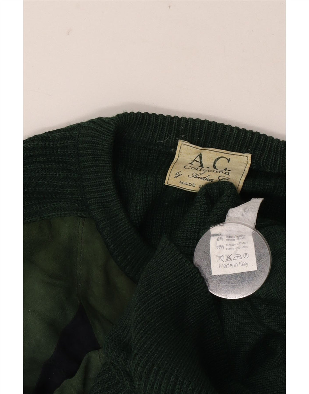 Vintage Herren Pullover mit Rundhalsausschnitt IT 52 Großes grünes Argyle/Diamantmuster
