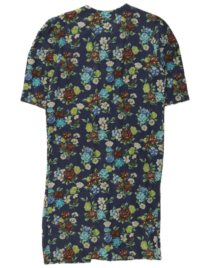 Vintage Damen Etuikleid UK 12 Medium Marineblau Blumenseide