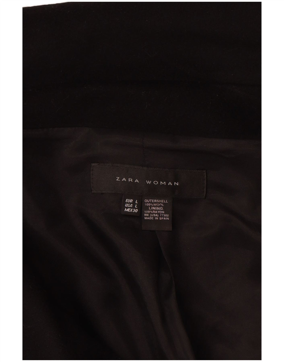 Zara Damen-Jacke mit 3/4-Ärmeln, zweireihig, UK-Gr. 16, Größe L, schwarze Wolle