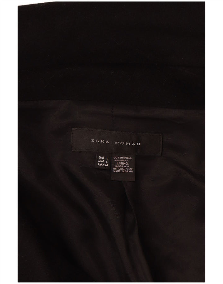 Zara Damen-Jacke mit 3/4-Ärmeln, zweireihig, UK-Gr. 16, Größe L, schwarze Wolle