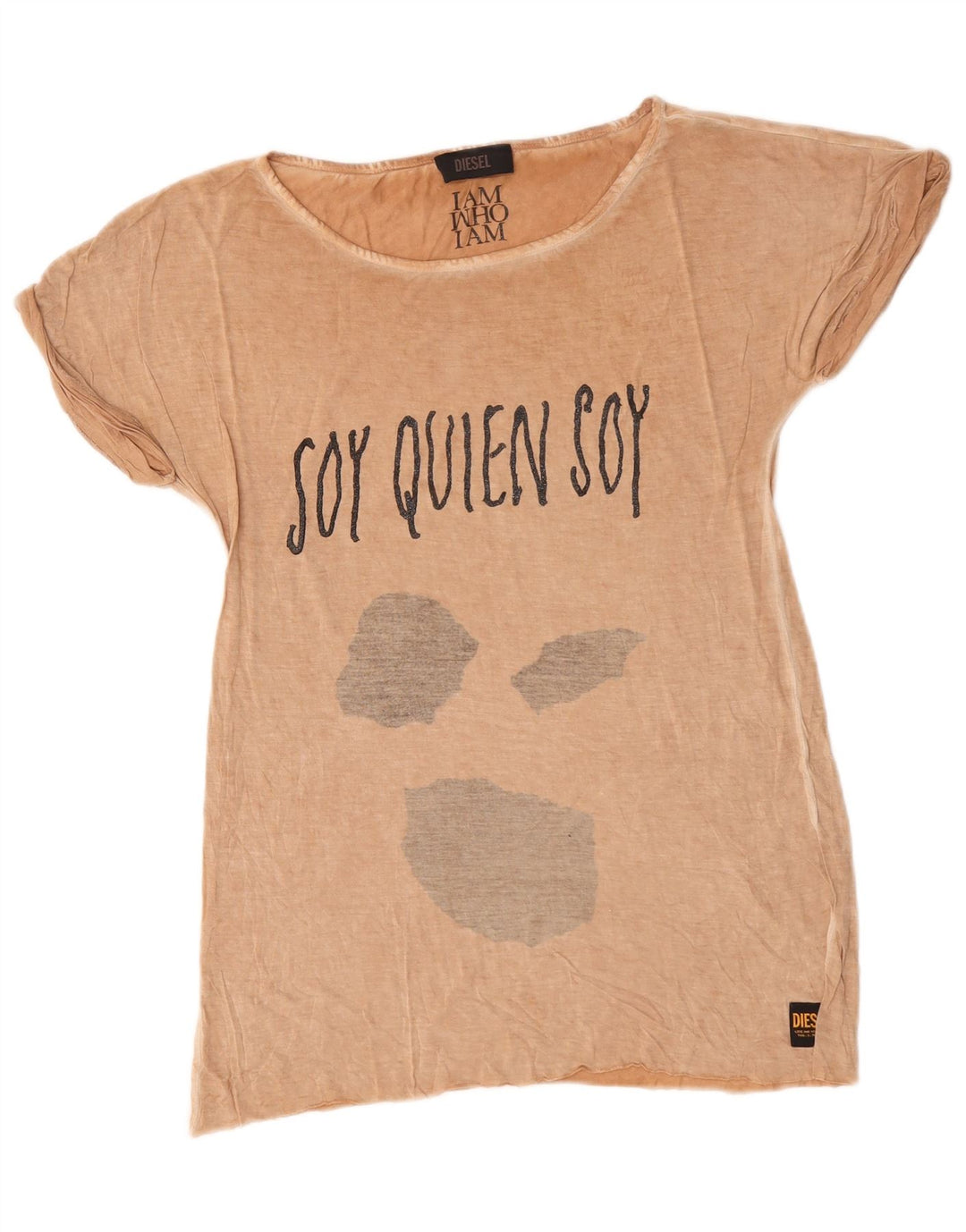 Diesel Damen Grafik-T-Shirt-Oberteil UK 14 Mittelbeige