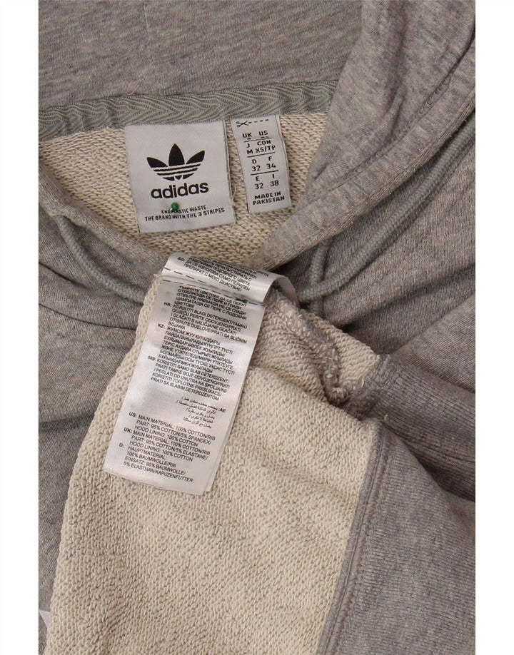 ADIDAS Damen Übergroßer grafischer Kapuzenpullover UK 6 XS Graue Baumwolle