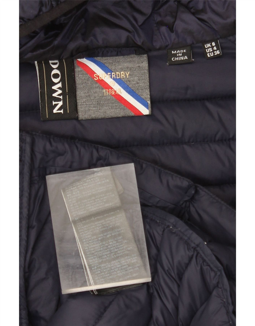 SUPERDRY Wattierte Damenjacke mit Kapuze, Größe S, Marineblau, Nylon