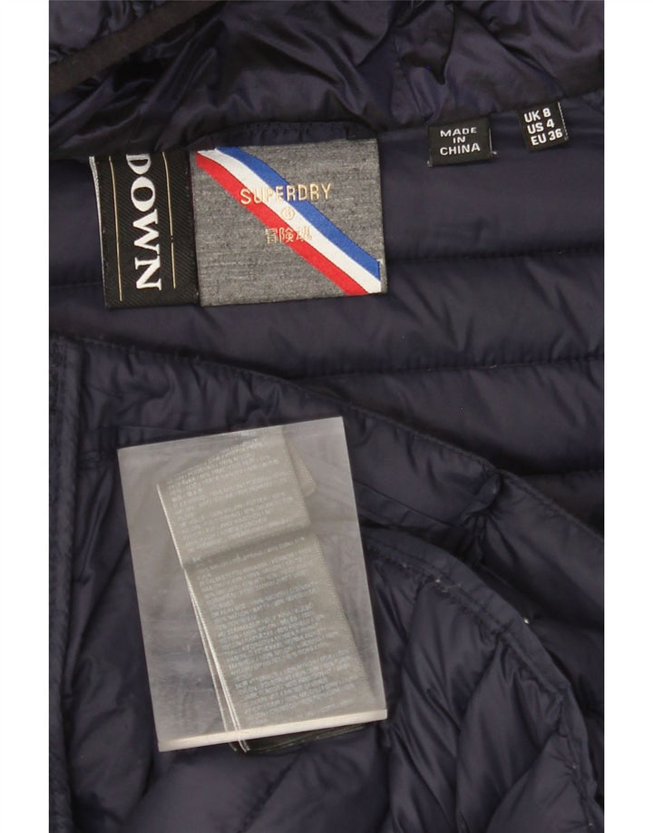 SUPERDRY Wattierte Damenjacke mit Kapuze, Größe S, Marineblau, Nylon