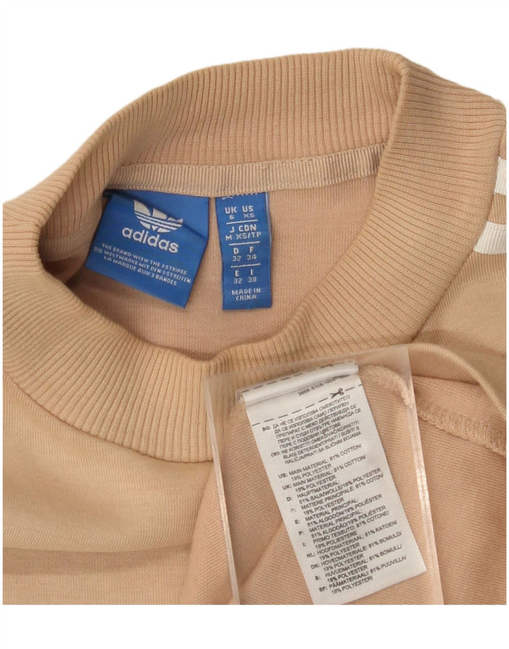 ADIDAS Damen Langarm-Sweatshirt-Pulloverkleid UK 6 XS Beige Baumwolle