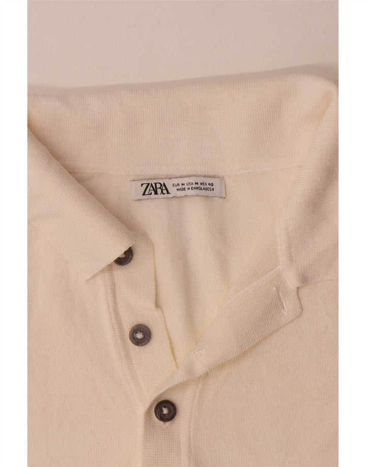 Zara Herren-Pullover mit Polokragen, kurzärmelig, mittelgroß, gebrochenes Weiß