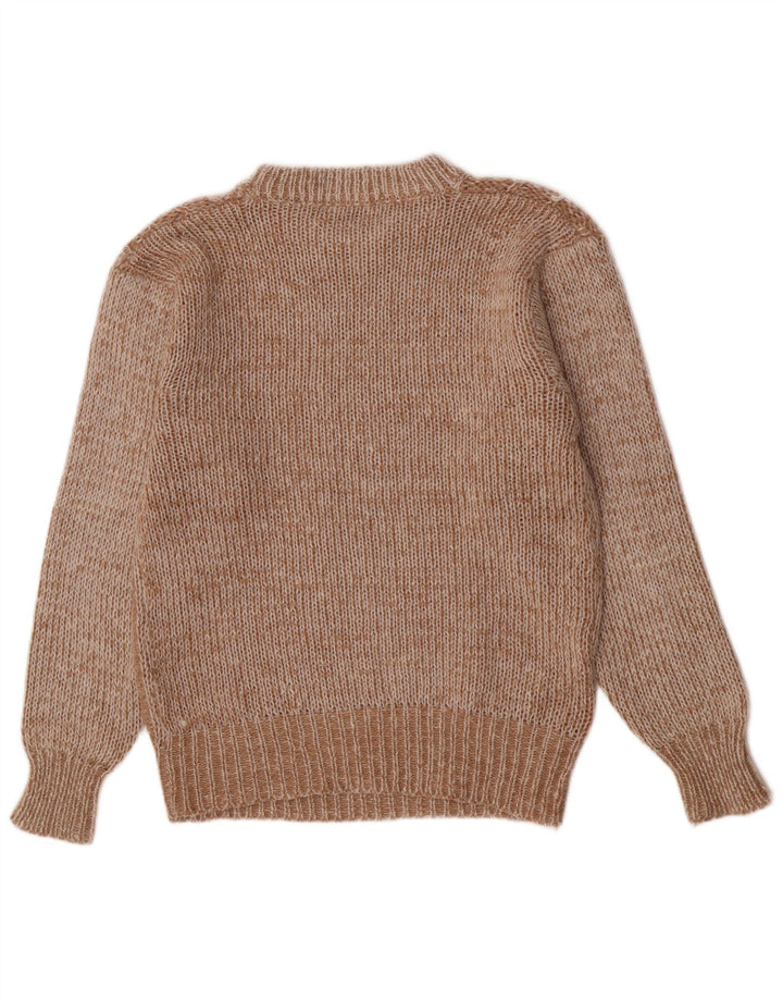 Vintage Herren-Pullover mit Rundhalsausschnitt, reguläre Passform, mittelbraun, geometrisch