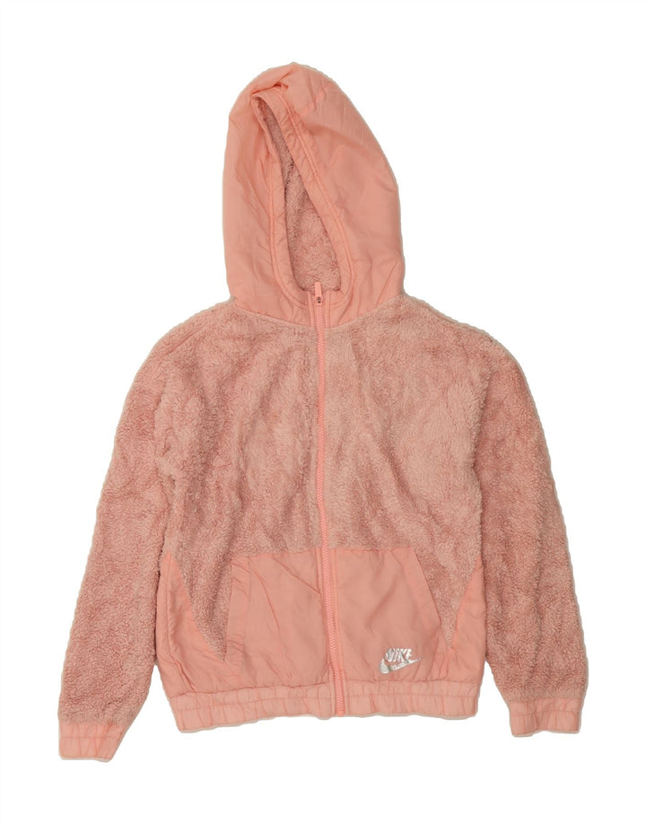 NIKE Womens Hooded Fleece Jacket UK 14 Large Pink Polyester Vintage Nike and Second-Hand Nike from Messina Hembry 