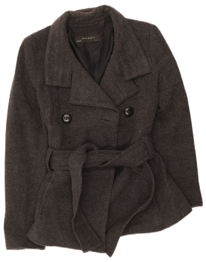 Zara Damen Pea Coat UK 6 XS Schwarze Wolle