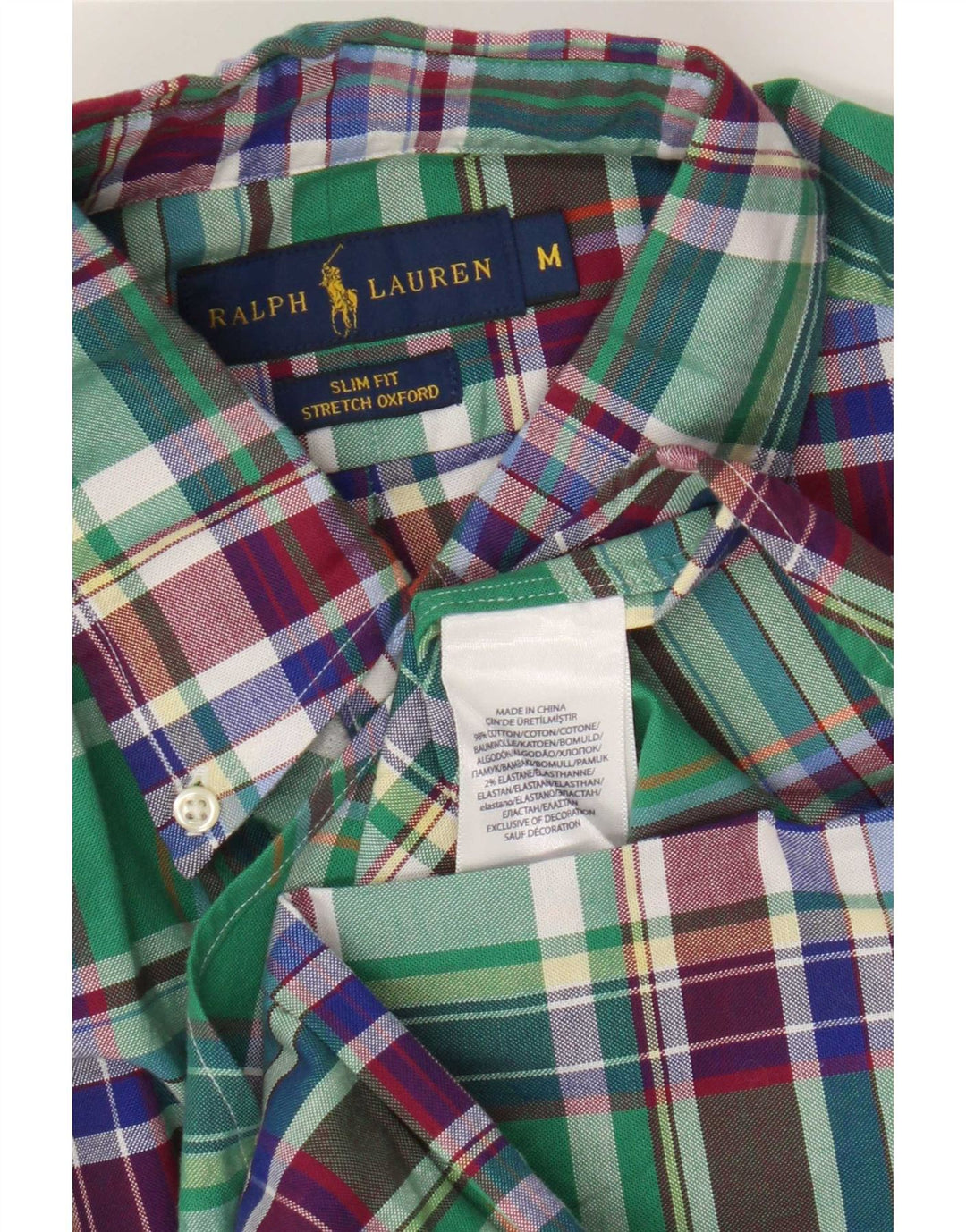 Ralph Lauren Slim-Fit-Hemd für Herren aus mittelgrüner Karo-Baumwolle