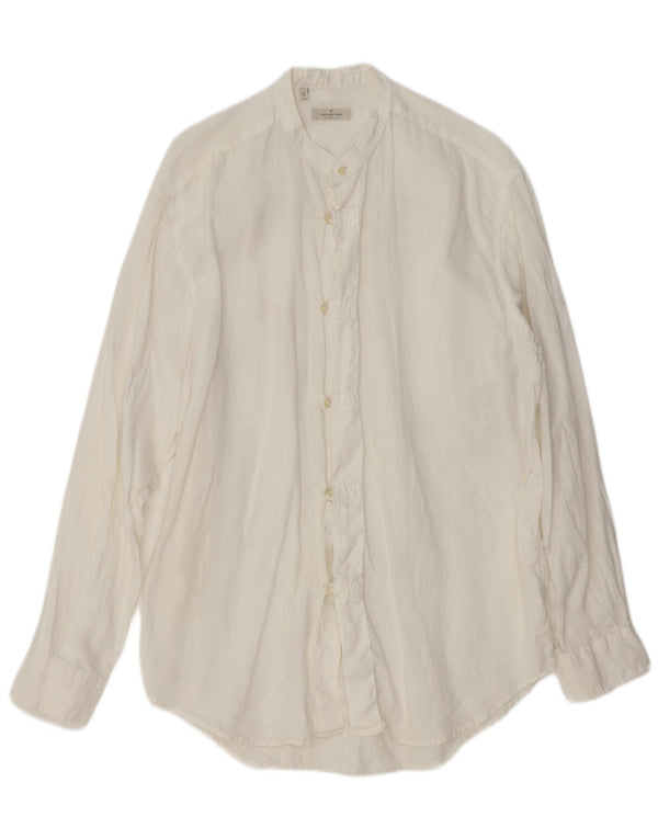 ERMENEGILDO ZEGNA Mens Shirt Medium White Linen