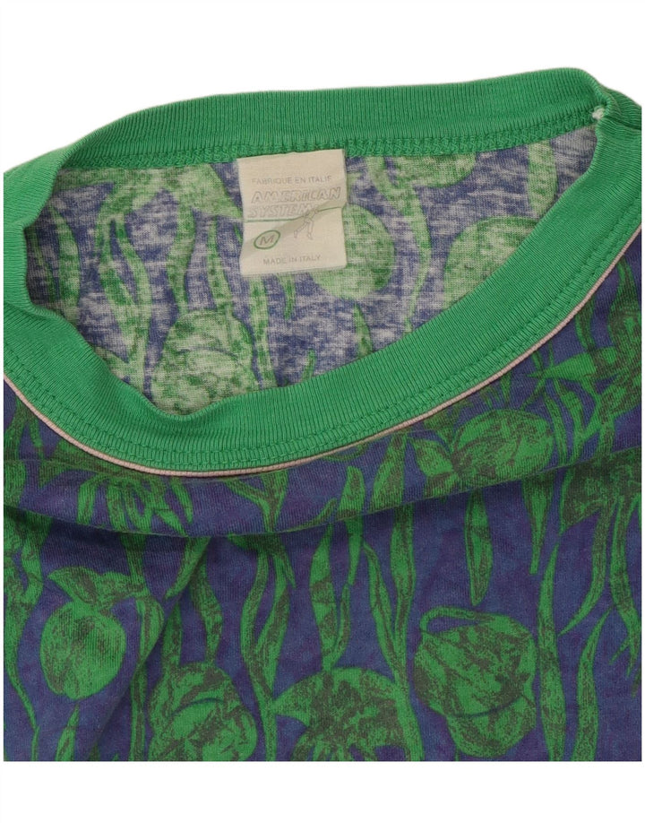 American System Herren T-Shirt-Oberteil aus mittelgrüner Baumwolle mit Blumenmuster
