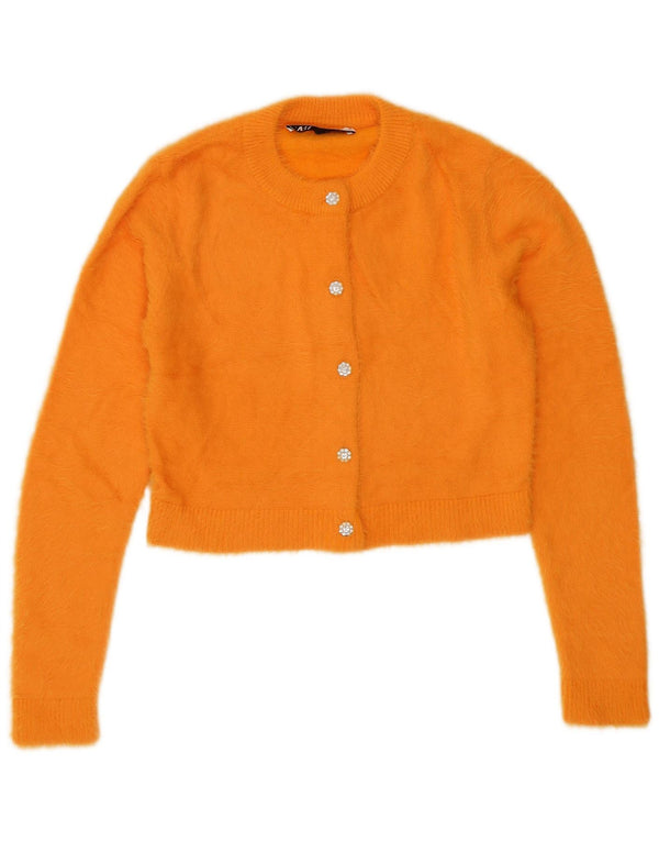 Zara Damen Crop Cardigan Pullover UK 10 Small Orange Nylon