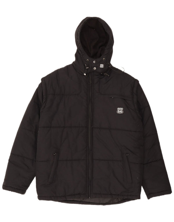 Route 66 Wattierte Herrenjacke mit Kapuze, UK 40, Größe L, Schwarz, Polyamid