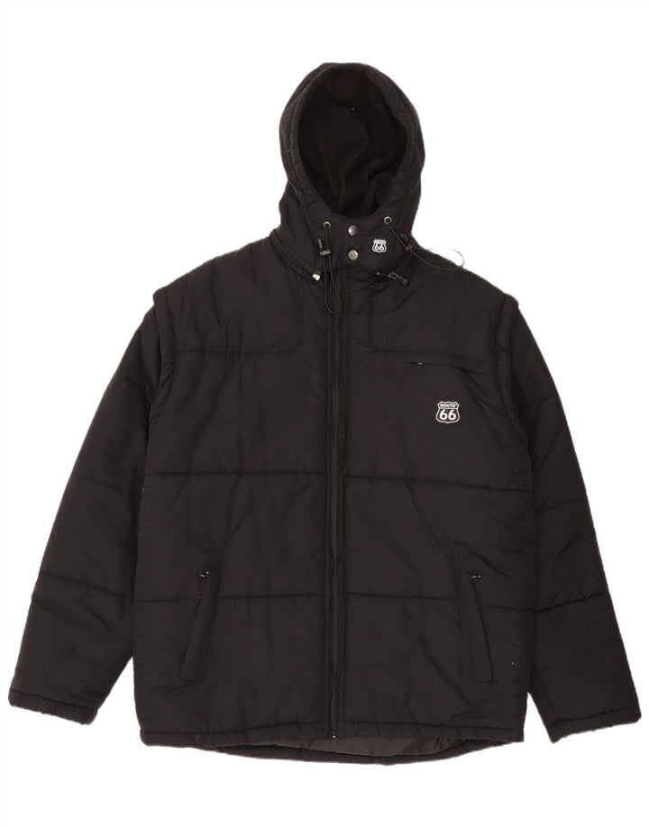 Route 66 Wattierte Herrenjacke mit Kapuze, UK 40, Größe L, Schwarz, Polyamid