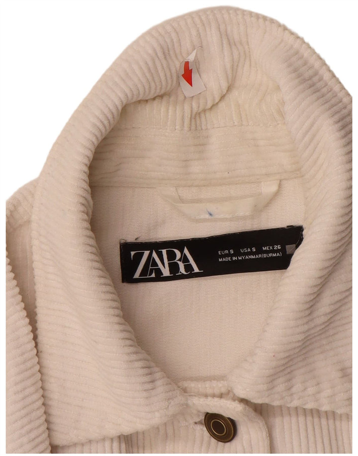 Zara Damen Übergroße Cordjacke UK 10 Small Weiße Baumwolle
