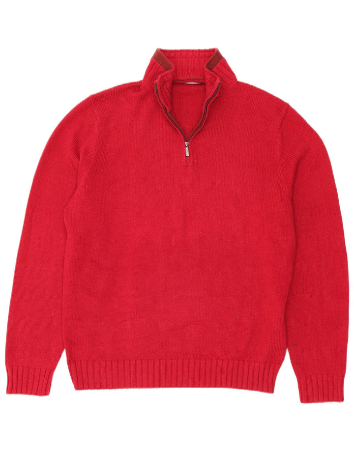 Massimo Dutti Herren-Pullover mit Reißverschluss, XL, rote Baumwolle
