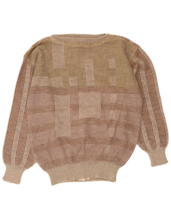 I Maschi Damen-Pullover mit U-Boot-Ausschnitt IT 48 XL Braun gestreiftes Leinen