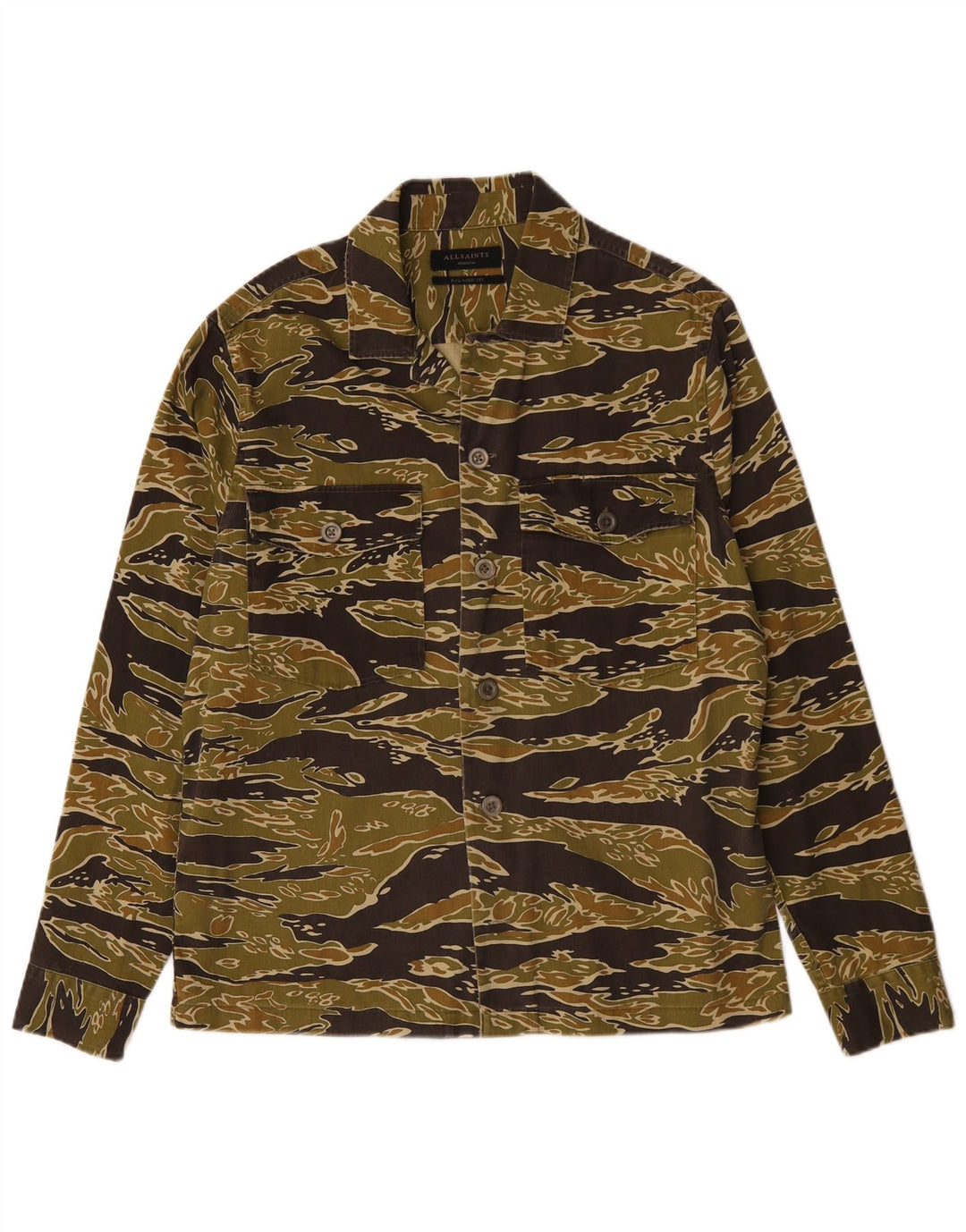 ALL SAINTS Herren-Hemd mit entspannter Passform, mittlere Khaki-Tarnung, Baumwolle