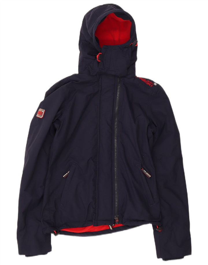 SUPERDRY Damen Windcheater Kapuzen-Windjacke UK 6 XS Marineblau