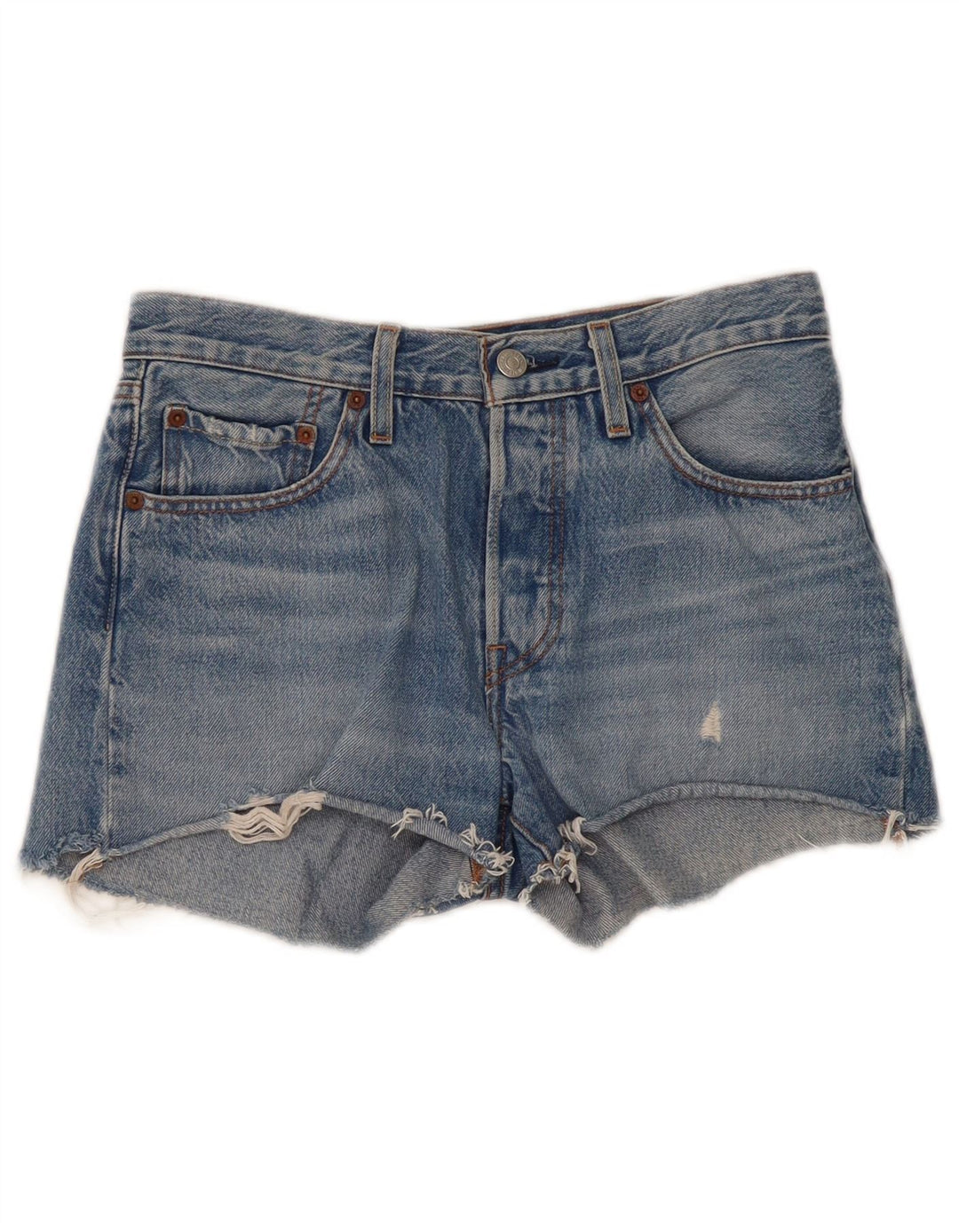 LEVI'S Damen 501 Distressed Denim Shorts W26 Small Blaue Baumwolle