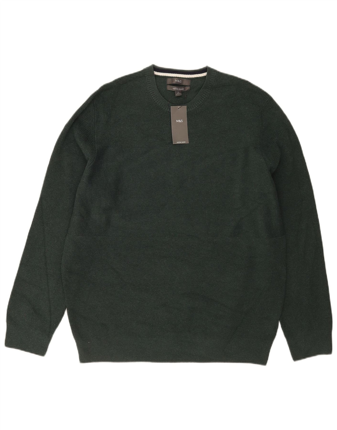 Marks & Spencer Herren-Pullover mit Rundhalsausschnitt, XL, grünes Polyester