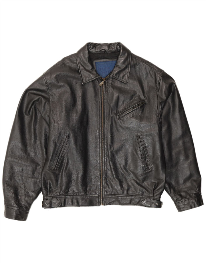 Vintage Herren Bomber Lederjacke IT 54 2XL Schwarzes Leder