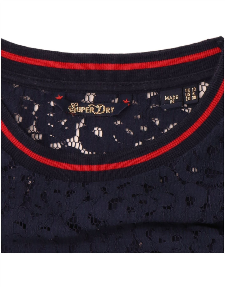 Superdry Damen Übergroßes Grafikoberteil Langarm UK 10 Small Marineblau