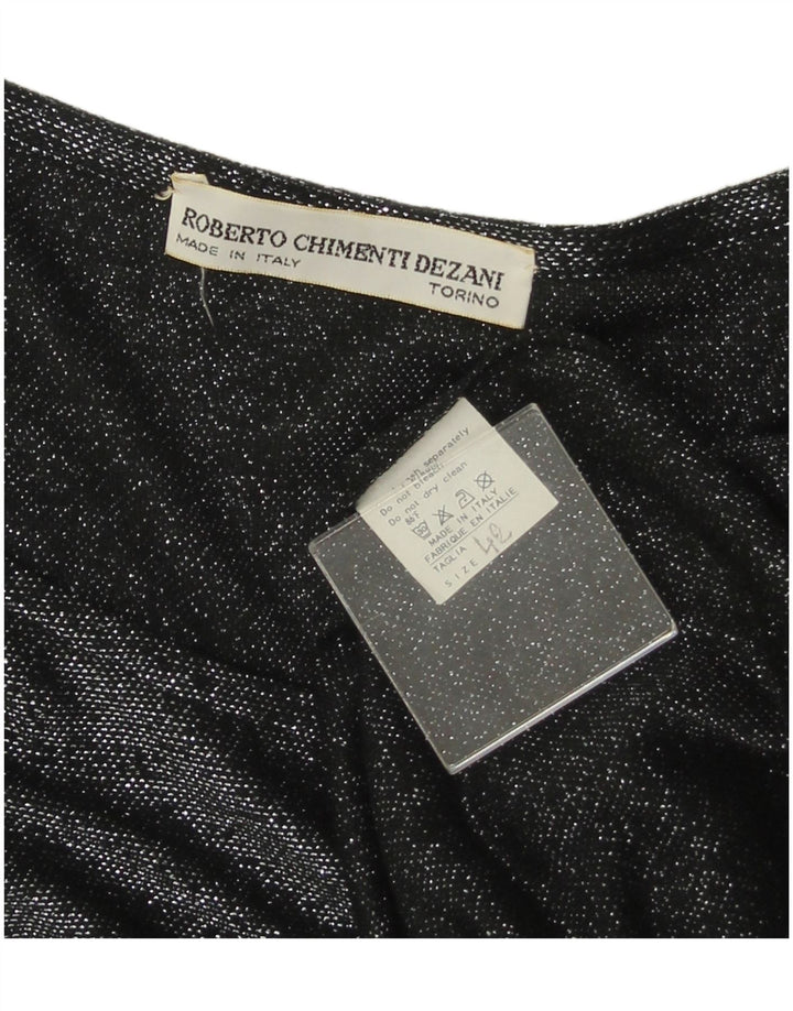 VINTAGE Damen Langarmbluse Top IT 42 Mittelschwarze Viskose mit Blumenmuster