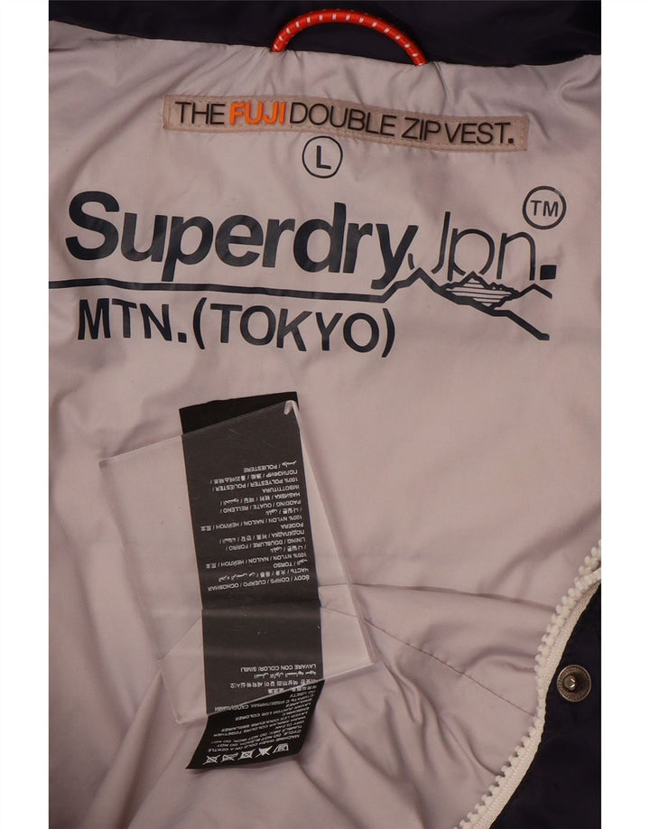 SUPERDRY Wattierte Damenweste mit Kapuze, UK 14, Größe L, Marineblau, Polyester