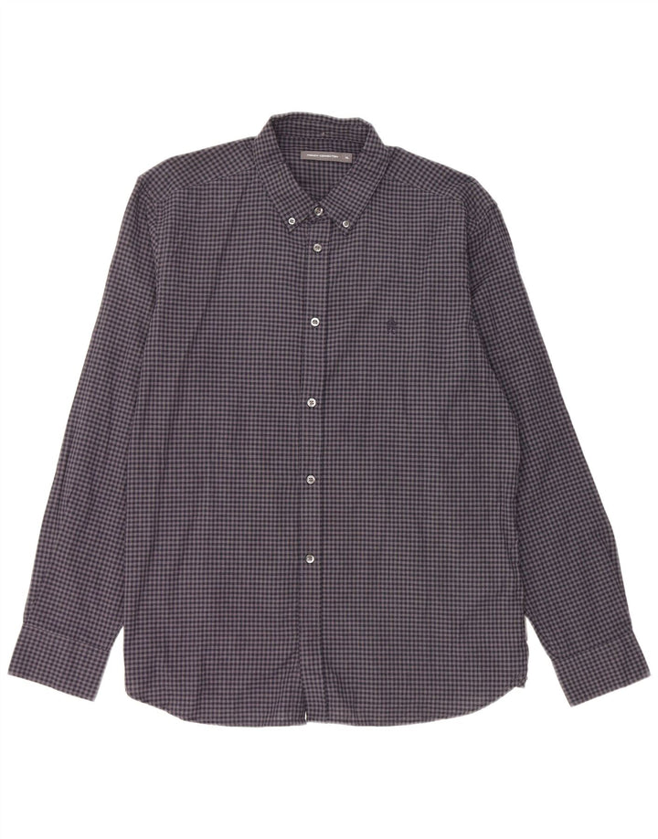 French Connection Herrenhemd XL, Marineblau, Gingham-Baumwolle