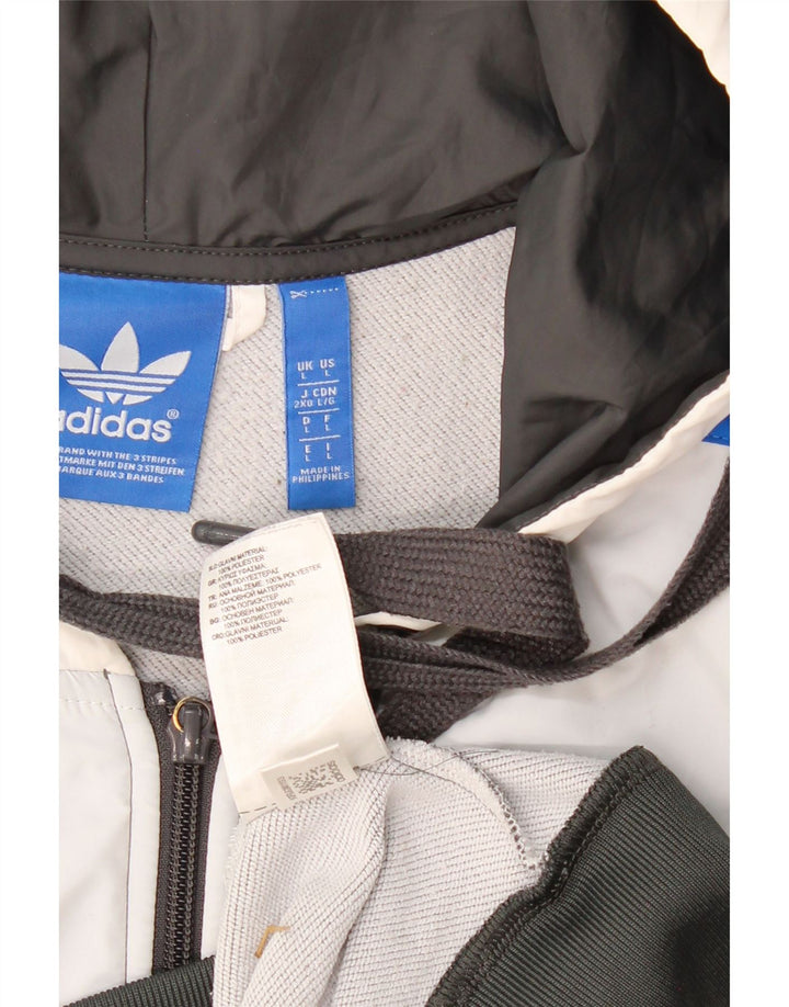 ADIDAS Herren ärmelloser Kapuzenpullover mit Reißverschluss, großes graues Farbblock-Polyester