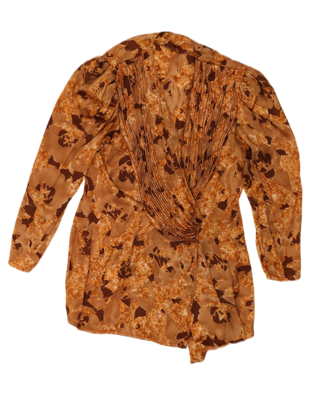 Vintage Damen Hemdbluse UK 16 Großes beige geblümtes Polyester