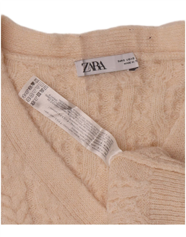 Übergroßer, bauchfreier Cardigan-Pullover für Damen von Zara, Gr. 10, Small, Beige, Acryl