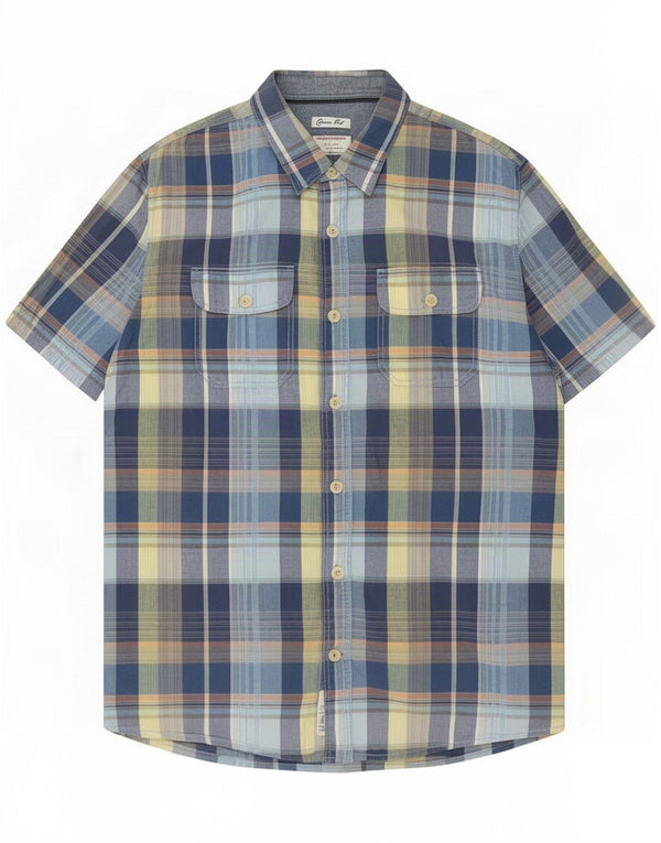 Fat Face Mens Short Sleeve Classic Fit Shirt Large Blue Check Cotton