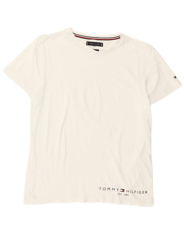 Tommy Hilfiger Damen-T-Shirt mit Grafik, UK 10, Größe S, weiße Baumwolle