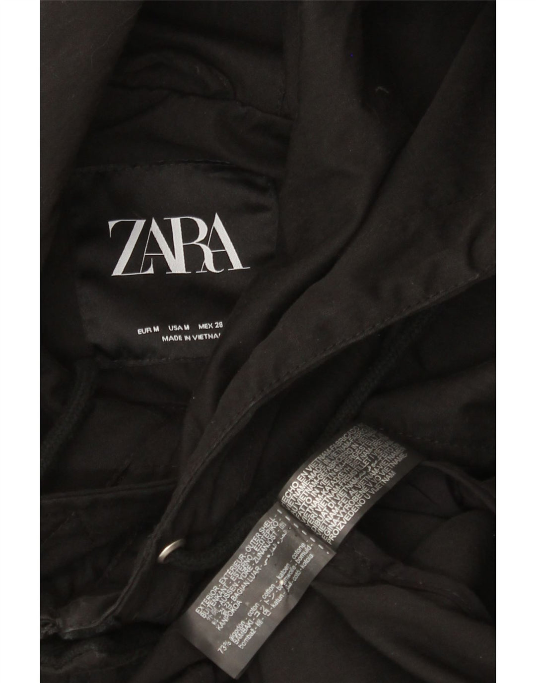 Zara Damen-Windbreaker-Jacke mit Kapuze, übergroß, Größe UK 14, mittelschwarz, Baumwolle