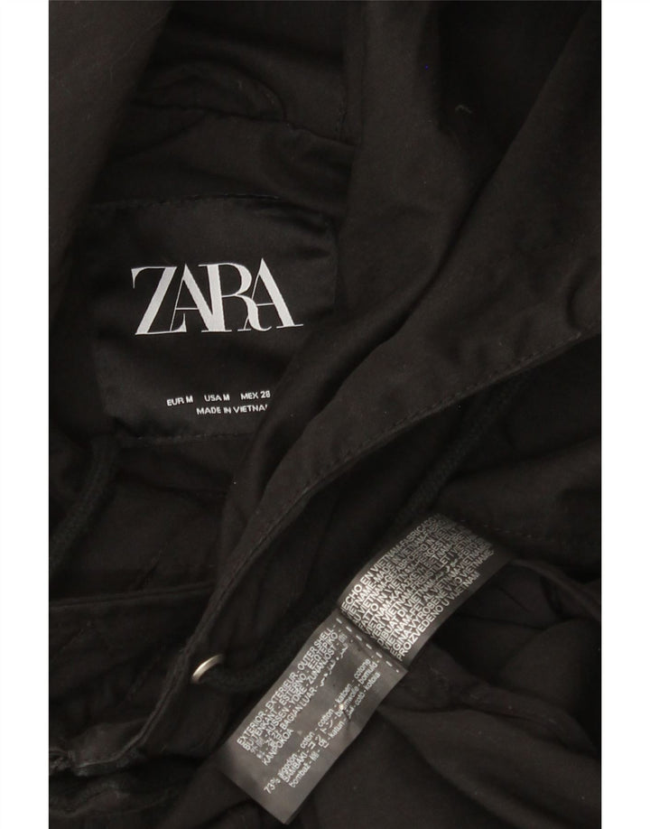 Zara Damen-Windbreaker-Jacke mit Kapuze, übergroß, Größe UK 14, mittelschwarz, Baumwolle