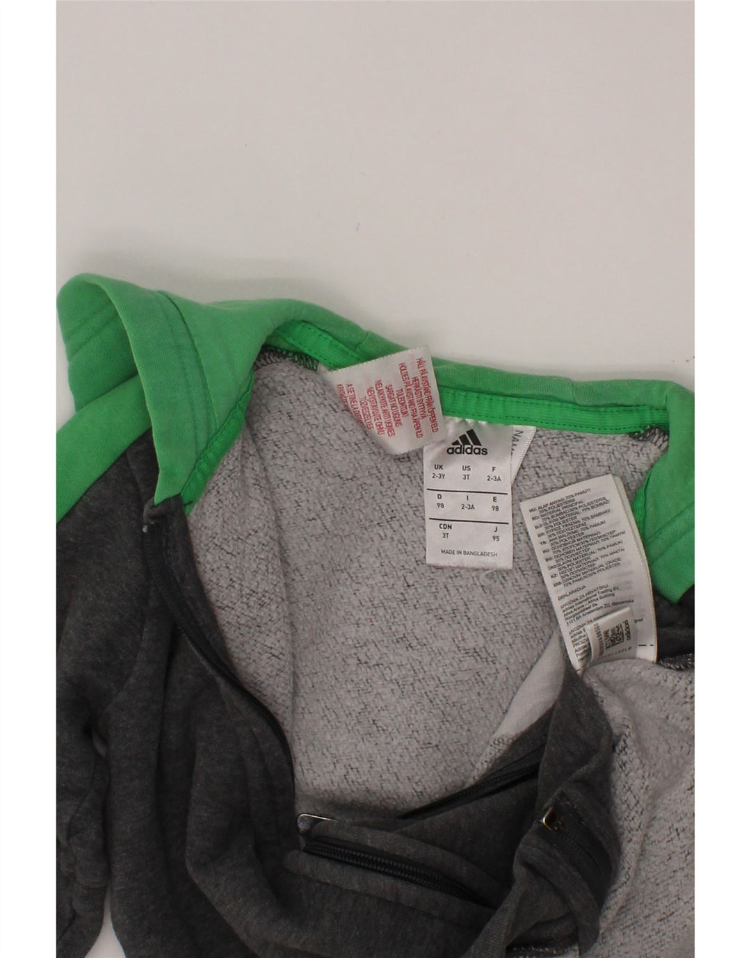 ADIDAS Jungen-Kapuzenpullover mit Reißverschluss, 2–3 Jahre, graue Farbblock-Baumwolle