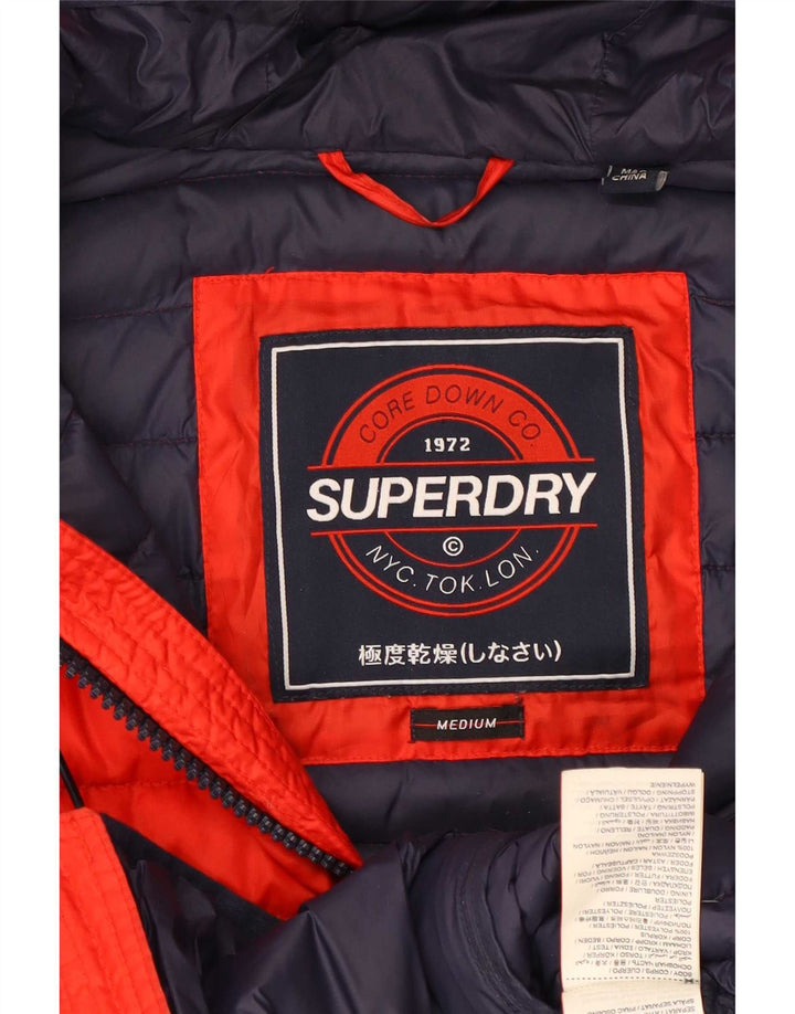 Superdry Wattierte Damenjacke mit Kapuze, UK 14, Mittelrotes Nylon