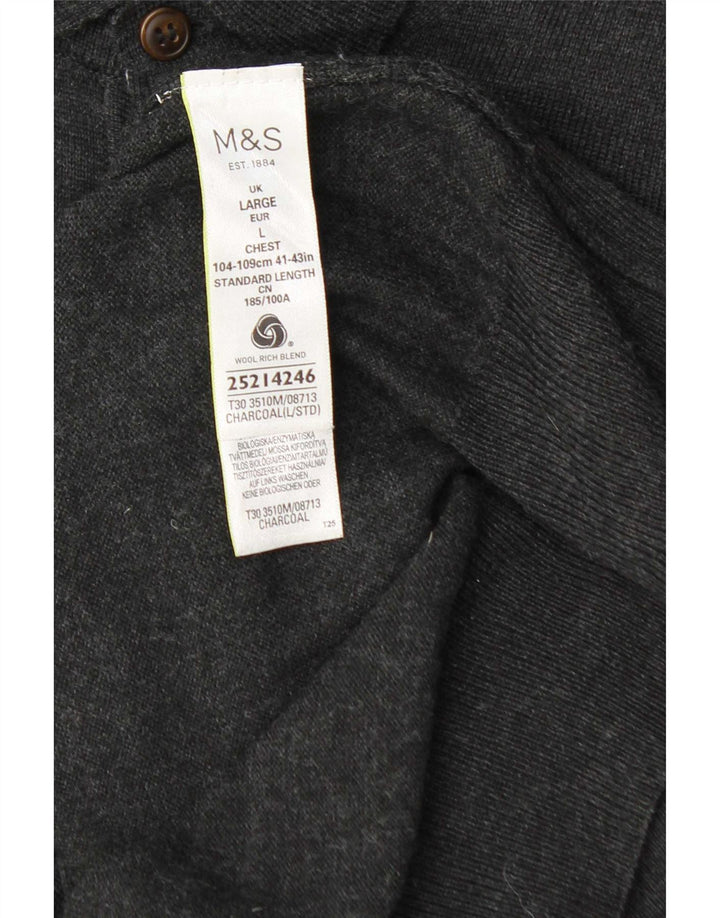 Marks & Spencer Herren-Pullover mit Polokragen, maßgeschneiderte Passform, große graue Wolle