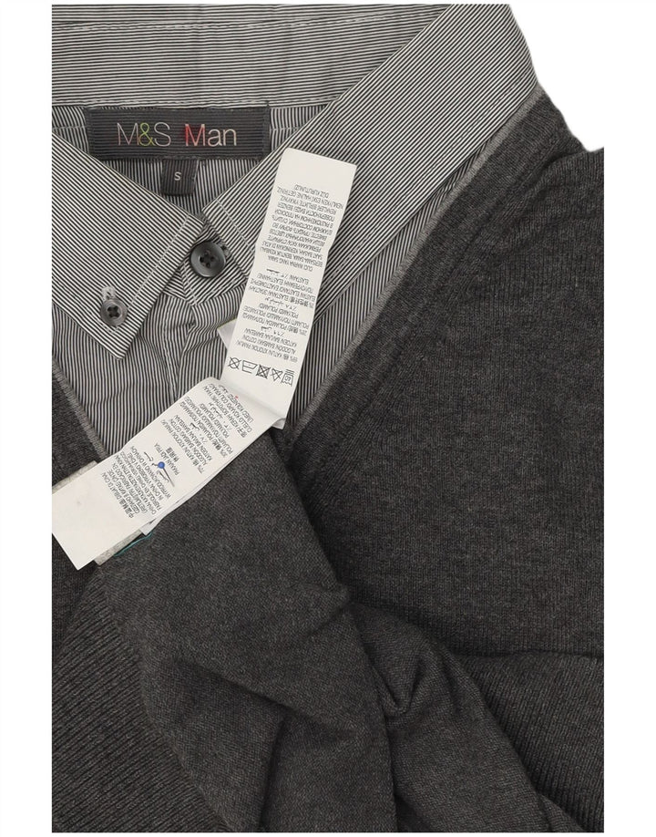 Marks & Spencer Herren-Pullover mit Rollkragen, Größe S, graue Baumwolle