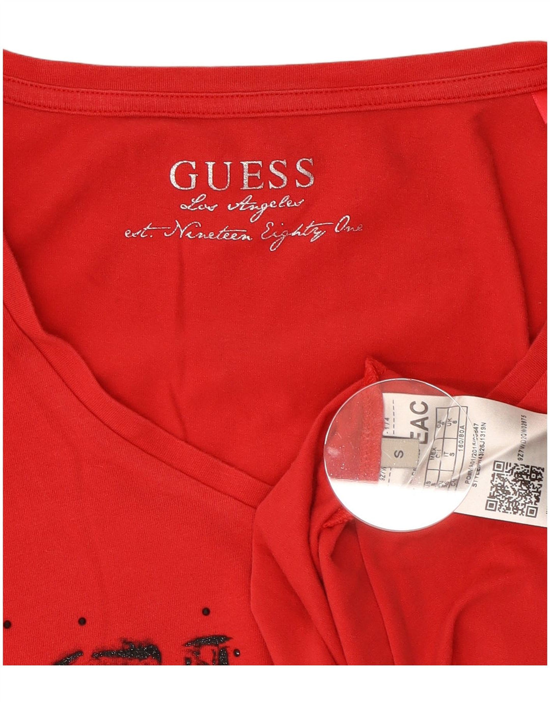 Guess Damen Grafik-Top, langärmlig, Größe S, Rot, Baumwolle