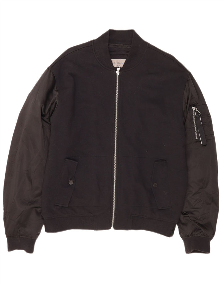 Calvin Klein Jeans Herren Bomberjacke UK 40 Große schwarze Baumwolle