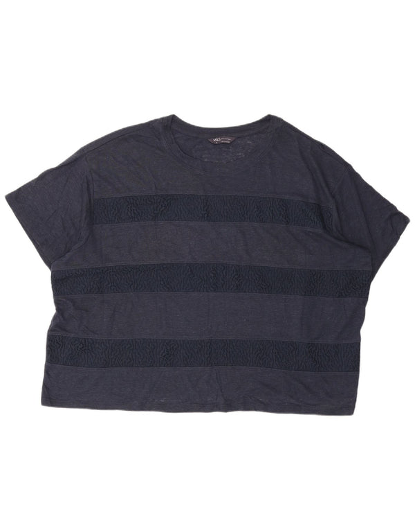 Marks & Spencer Damen T-Shirt Top UK 24 4XL Marineblau gestreiftes Leinen