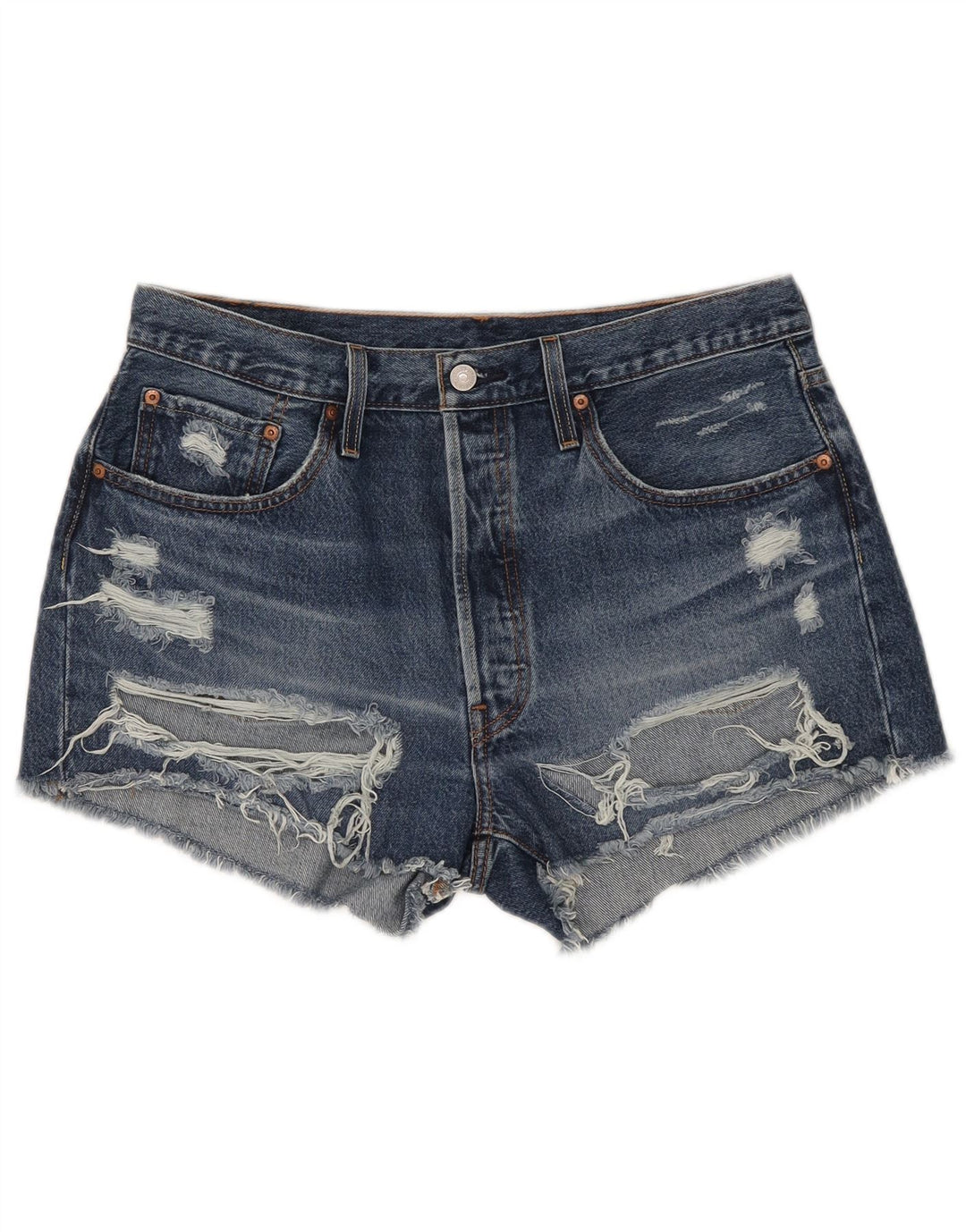 Levi's Damen 501 Distressed Denim Shorts W32 Große blaue Baumwolle
