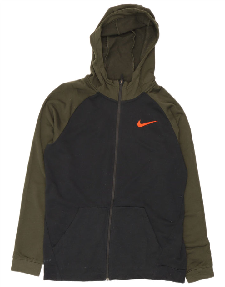 Nike Herren-Kapuzenpullover mit Reißverschluss, groß, schwarzes Farbblock-Polyester