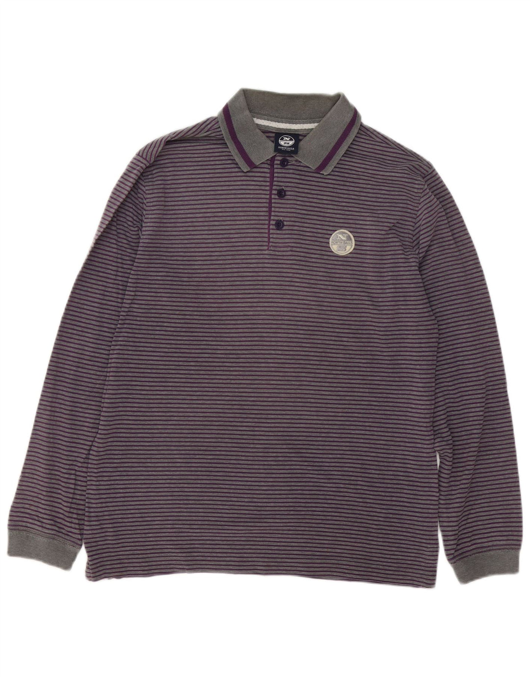 North Sails Herren-Langarm-Poloshirt aus mittelgrauer Nadelstreifen-Baumwolle