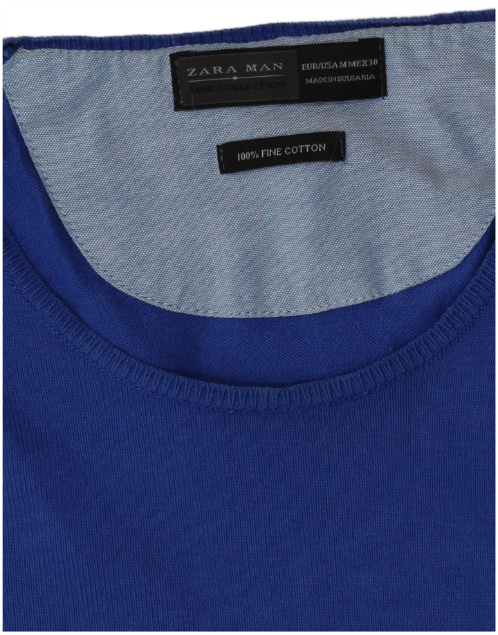 Zara Herren-Pullover mit Rundhalsausschnitt, mittelblaue Baumwolle